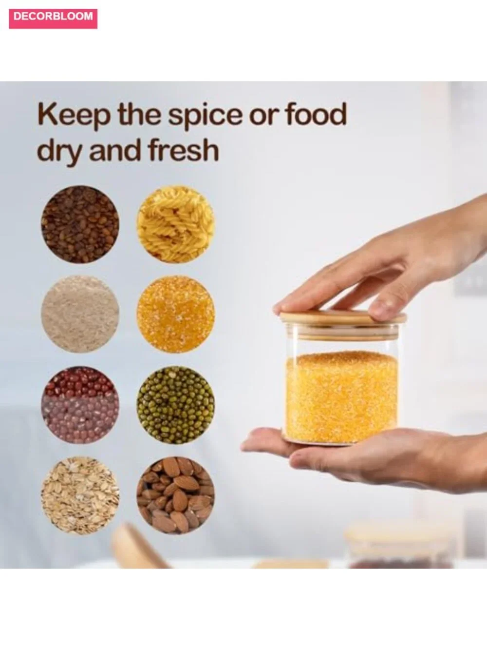 Set of 6 Airtight Glass Storage Jars with Bamboo Lids, 22oz Kitchen Canisters